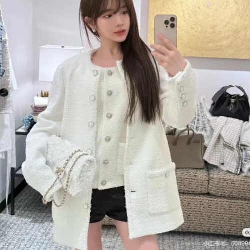 샤넬 25SS 우븐 롱 더플 포켓 부클레 트위드 자켓