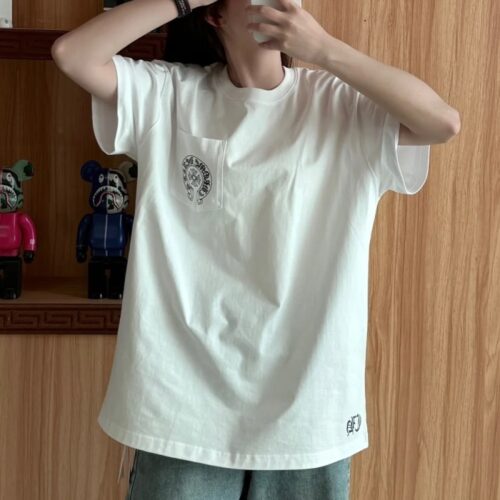 크롬하츠 홀스슈 로고 백 풀 프린팅 티셔츠 화이트