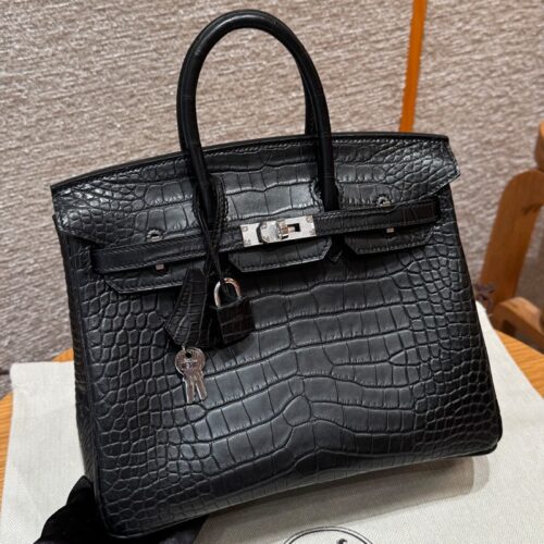올수공 에르메스 버킨 25 noir 악어 가죽 실버 하드웨어