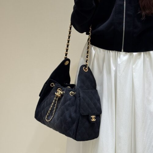 샤넬 25 스몰 핸드백 워시드 데님 & 골드 메탈 블랙