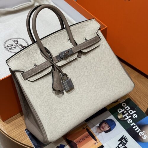 올수공 에르메스 버킨 25 Craie & Gris tourterlle 토고 가죽 실버 하드웨어