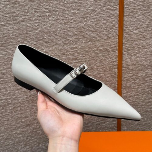 올수공 에르메스 Kelly 발레리나 플랫 Light gray 카프스킨