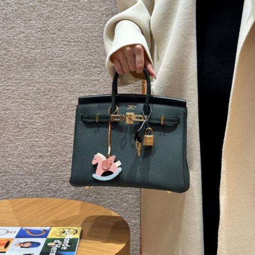 올수공 에르메스 버킨 25 vert Rousseau 토고 & 악어 가죽 골드 하드웨어