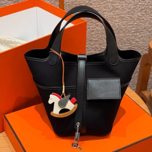 올수공 에르메스 피코탄 락 18 카고 블랙 & 캔버스 스위프트 팔라듐 하드웨어