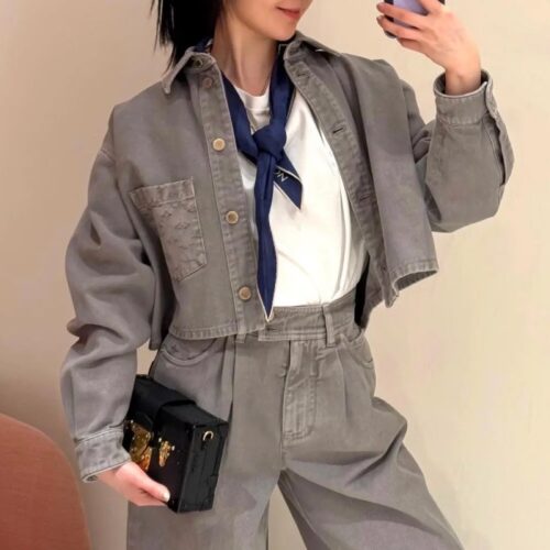 루이비통 25SS 워시드 데님 숏 자켓 셋업 그레이