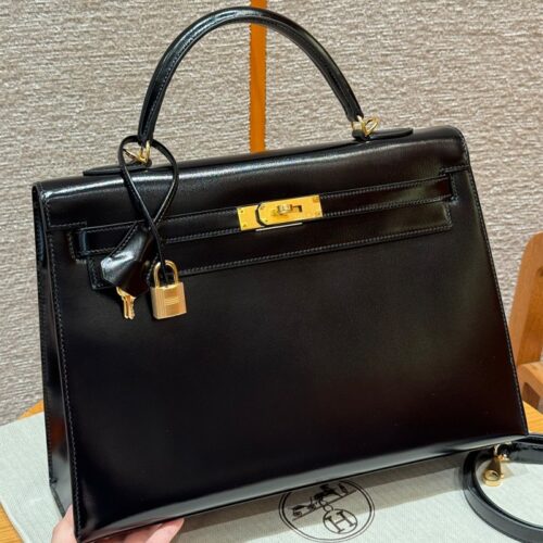 올수공 에르메스 켈리 35 noir 박스 가죽 골드 하드웨어