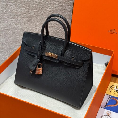 올수공 에르메스 버킨 25 Noir 엡송 가죽 로즈골드 하드웨어