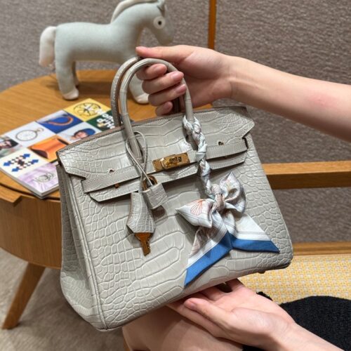 올수공 에르메스 버킨 25 Beton 악어 가죽 골드 하드웨어