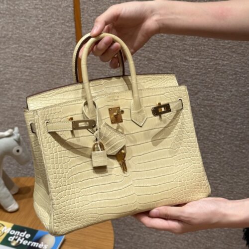 올수공 에르메스 버킨 25 Vanille 악어 가죽 골드 하드웨어