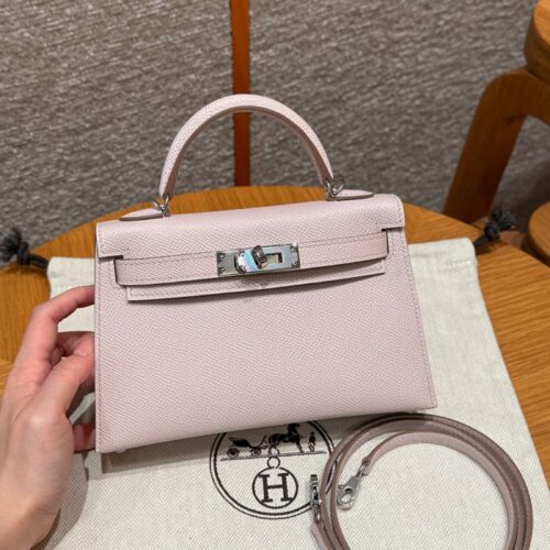올수공 에르메스 미니 켈리 Mauve pale 엡송 가죽 실버 하드웨어