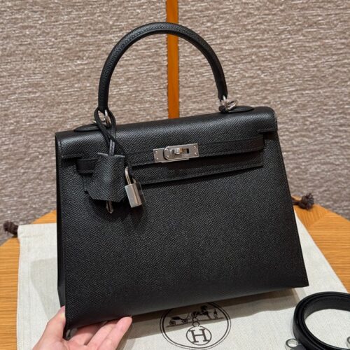 올수공 에르메스 켈리 25 noir 엡송 가죽 실버 하드웨어