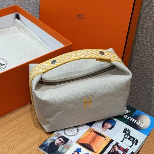 올수공 에르메스 브리드 어 브랙 파우치 GM Lime 코튼 실버 하드웨어