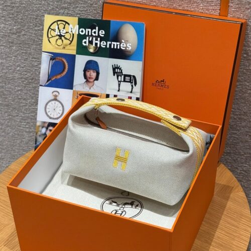 올수공 에르메스 브리드 어 브랙 파우치 PM Lime 코튼 실버 하드웨어