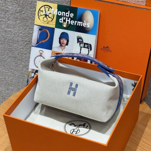 올수공 에르메스 브리드 어 브랙 파우치 PM Blue electric 코튼 실버 하드웨어