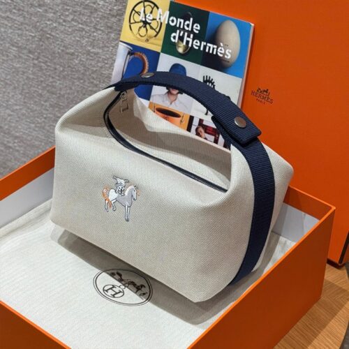 올수공 에르메스 브리드 어 브랙 파우치 GM Gris perle 페브릭 실버 하드웨어