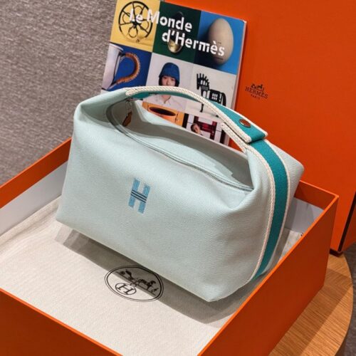 올수공 에르메스 브리드 어 브랙 파우치 GM eucalyptus 코튼 실버 하드웨어