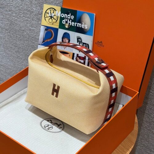 올수공 에르메스 브리드 어 브랙 파우치 GM Fauve 코튼 실버 하드웨어