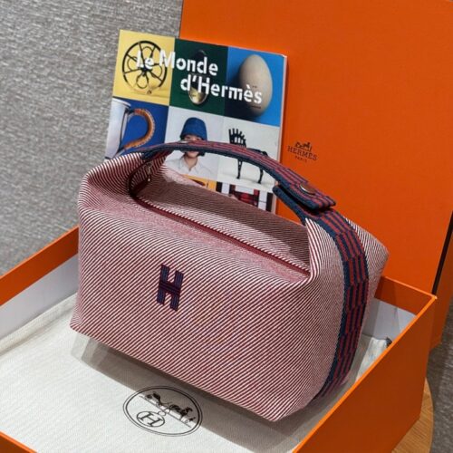 올수공 에르메스 브리드 어 브랙 파우치 GM Tomette 코튼 실버 하드웨어