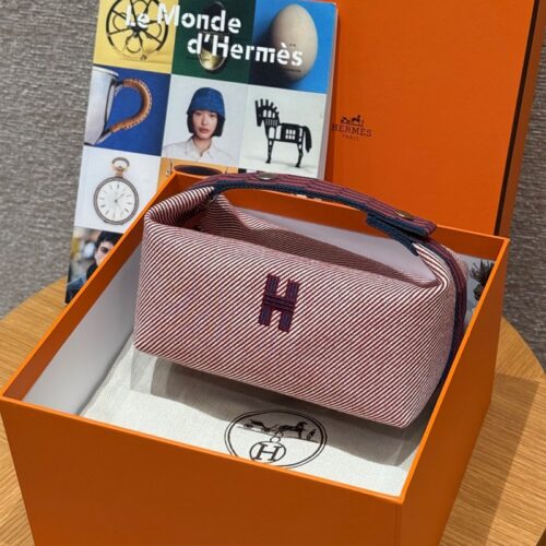 올수공 에르메스 브리드 어 브랙 파우치 PM Tomette 코튼 실버 하드웨어