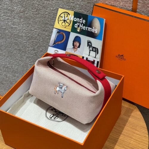 올수공 에르메스 브리드 어 브랙 파우치 PM Terracotta 페브릭 실버 하드웨어