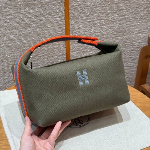 올수공 에르메스 브리드 어 브랙 파우치 GM Vert Forêt 페브릭 실버 하드웨어