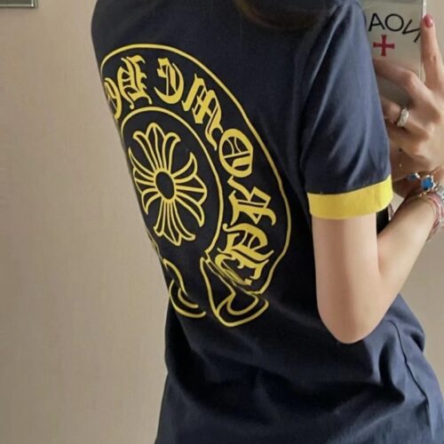 최고퀄 크롬하츠 25SS 여성 백 프린팅 반팔 티셔츠 네이비