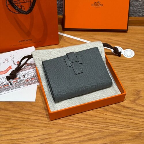 올수공 에르메스 뉴 파상트 반지갑 Vert Amanda 엡송 가죽 실버 하드웨어