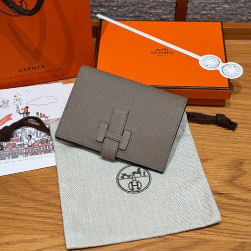 올수공 에르메스 뉴 파상트 반지갑 Gris Asphalted 엡송 가죽 실버 하드웨어