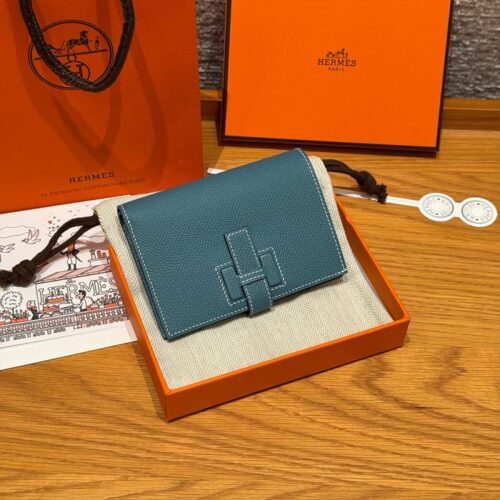 올수공 에르메스 뉴 파상트 반지갑 New Blue Jean 엡송 가죽 실버 하드웨어