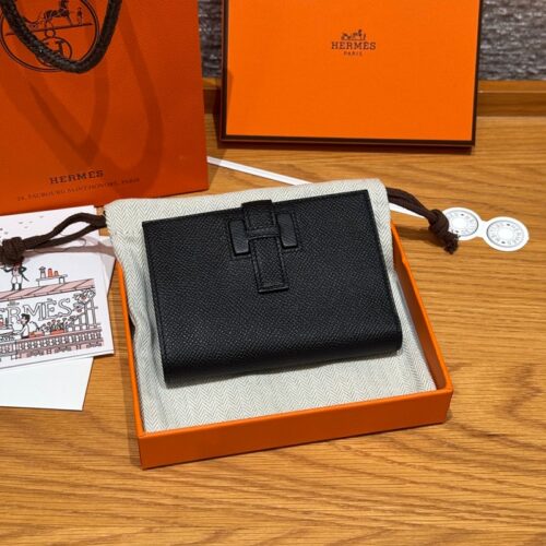 올수공 에르메스 뉴 파상트 반지갑 Noir 엡송 가죽 실버 하드웨어