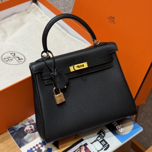 올수공 에르메스 켈리 25 noir 엡송 가죽 골드 하드웨어
