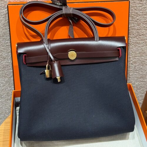 올수공 에르메스 에르백 31 Blue Navy & Rouga Seller 캔버스 & 소가죽 골드 하드웨어