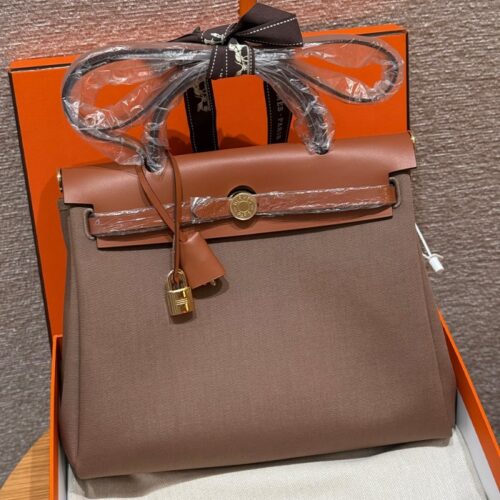 올수공 에르메스 에르백 31 Etoupe & Gold 캔버스 & 소가죽 골드 하드웨어