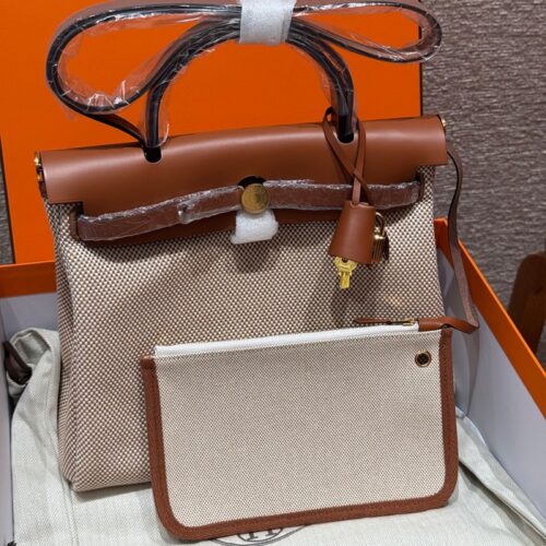 올수공 에르메스 에르백 31 Beige & Fauve 캔버스 & 소가죽 골드 하드웨어