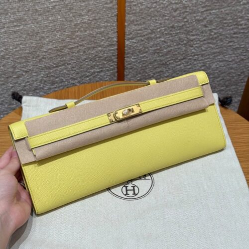 올수공 에르메스 켈리 컷 Jaune Poussin 엡송 가죽 골드 하드웨어