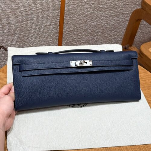 올수공 에르메스 켈리 컷 Blue saphir 엡송 가죽 실버 하드웨어