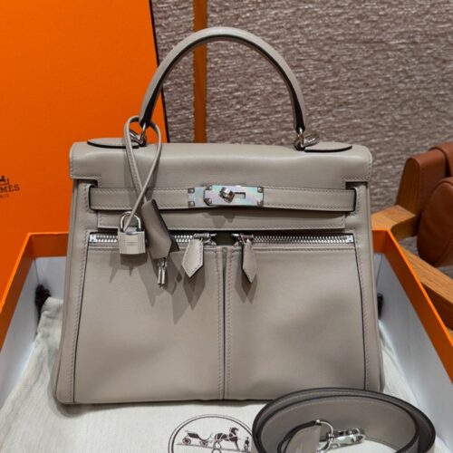 올수공 에르메스 켈리 라키스 Girs Asphalte 스위프트 가죽 실버 하드웨어
