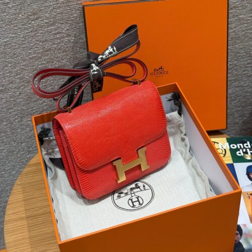 올수공 에르메스 콘스탄스 19 Rouge Exotique 리자드 가죽 골드 하드웨어