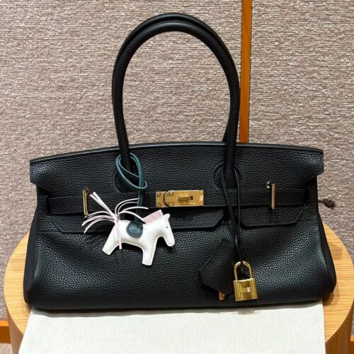 올수공 에르메스 숄더 버킨 백 42 Noir 클레망스 가죽 골드 하드웨어