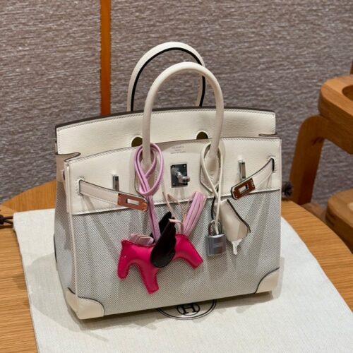 올수공 에르메스 버킨 25 nata 스위프트 가죽 & 캔버스 실버 하드웨어