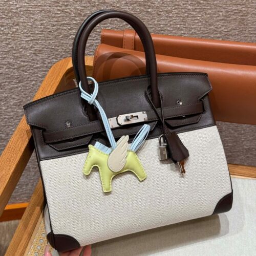 올수공 에르메스 버킨 30 Ebene 스위프트 가죽 & 캔버스 실버 하드웨어