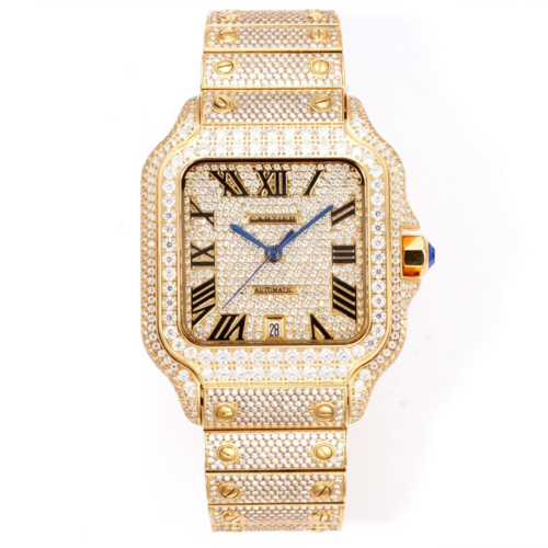 F4공장 까르띠에 산토스 모이사나이트 파베 세팅 옐로우 골드 금통 40mm