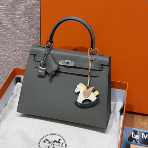 최고퀄 에르메스 올수공 켈리 25 그리 메이어 쉐브르 가죽 은장