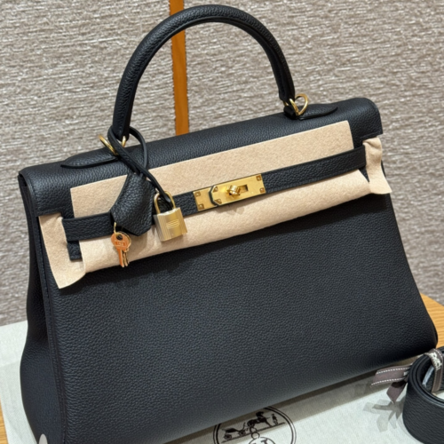 최고퀄 에르메스 올수공 켈리 35 블랙 토고 가죽 금장