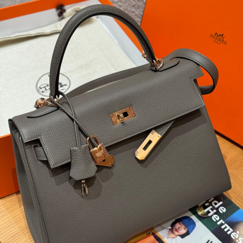 최고퀄 에르메스 올수공 켈리 32 틴 그레이 토고 가죽 금장
