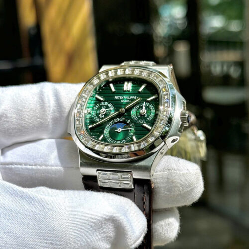 TWS공장 파텍필립 퍼페츄얼 캘린더 그린 다이얼 다이아 베젤 가죽 밴드 40mm 5740