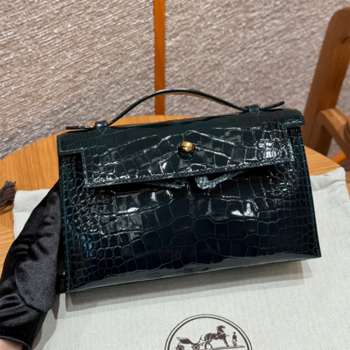 최고퀄 에르메스 올수공 켈리 포쉐트 베르 시프레 악어 가죽 금장