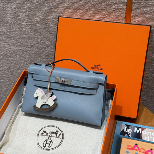 최고퀄 에르메스 올수공 켈리 포쉐트 그레이시 블루 스위프트 가죽 은장
