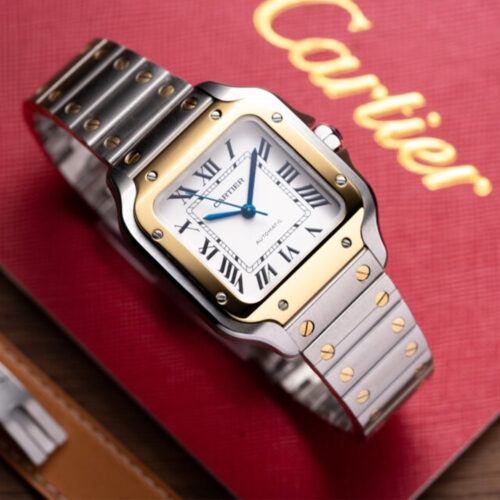 BV공장 까르띠에 산토스 화이트 다이얼 옐로우 골드 콤비 35mm WSSA0063