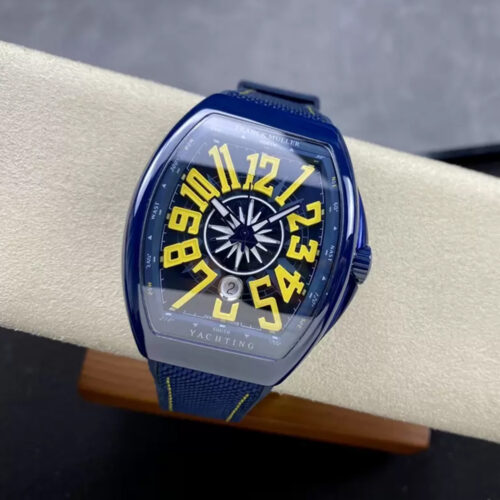 T+공장 프랭크 뮬러 뱅가드 V45 블루 세라믹 케이스 옐로우 다이얼 45mm